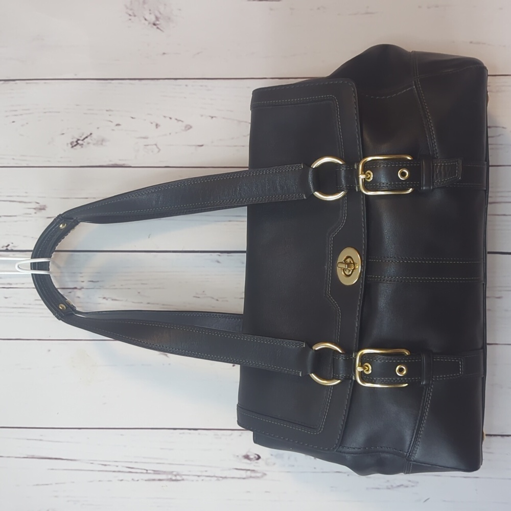 Coach Black Leather Shoulder Bag with Gold Hardware